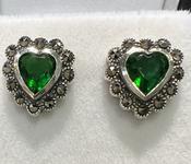 Marcasite Green Heart Earrings image