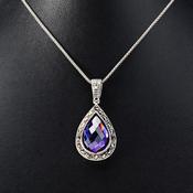 Teardrop amethyst marcasite pendant image