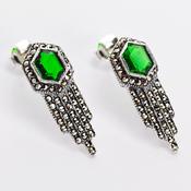 Art deco style green marcasite drop earrings image
