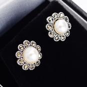 F/W Pearl Marcasite Stud Earrings image