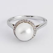 Pearl and diamond cluster ring image