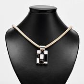 Black Onyx and White Silver Pendant on Silver Chain