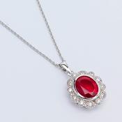 Red Cz Cluster Silver Pendant