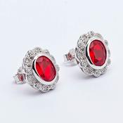 RED CZ CLUSTER SILVER STUDS