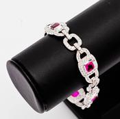 Red Art Deco Style Silver Bracelet