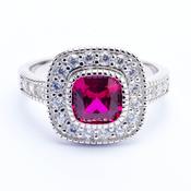 Red Art Deco Style Silver Ring