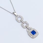 Blue Art Deco Style Cz Pendant
