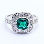 GREEN ART DECO STYLE SILVER RING