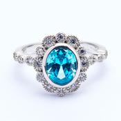 Silver Blue and Cz Ring