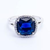 Blue Square and Cz Silver Ring