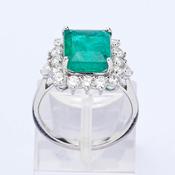 Square Emerald and Diamond Ring