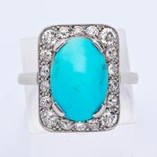 Turquoise and Diamond Platinum Ring