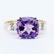 Amethyst and Diamond 3-Stone Ring image