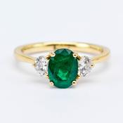 Emerald &amp;amp; Diamond 3-Stone Ring image