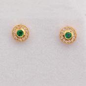 Round Emerald &amp;amp; Diamond Studs image
