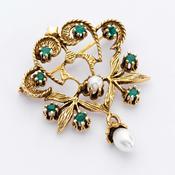 Emerald &amp;amp; Pearl 14 Carat Brooch image