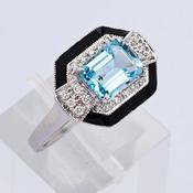Onyx, Blue Topaz &amp;amp; Diamond Ring image