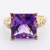 Square Amethyst &amp;amp; Diamond Ring image