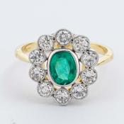 Oval Emerald &amp;amp; Diamond Floral Cluster Ring image