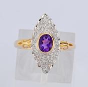 Ametyst &amp;amp; Diamond Navette Ring