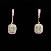 Square Opal &amp;amp; Diamond Drop Earrings image