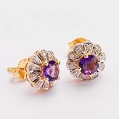 Amethyst &amp;amp; Diamond Floral Cluster Studs image