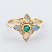 Opal Emerald &amp;amp; Diamond Starburst Cluster Ring image