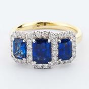 3-Stone Sapphire &amp;amp; Diamond Cluster Ring image