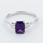 Rectangular Amethyst &amp;amp; Diamond Ring image