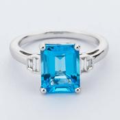 Rectangular Blue Topaz &amp;amp; Diamond Ring image
