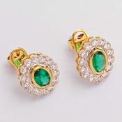 Emerald &amp;amp; Diamond Oval Cluster Stud Earrings image