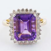 Large Rectangular Amethyst &amp;amp; Diamond Ring image