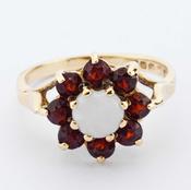 Opal &amp;amp; Garnet Floral Cluster Ring image