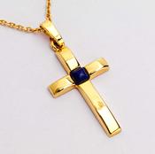 Gold Cross Pendant with Lapis Stone image
