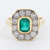Rectangular Emerald &amp;amp; Diamond Cluster Ring