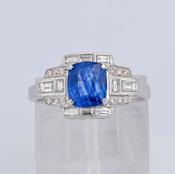 Cushion Cut Sapphire &amp;amp; Diamond Cluster Ring