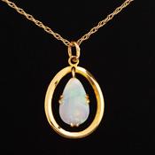 Gold Pear Shaped Opal Pendant