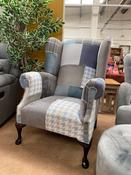 Queen Anne Patchwork Fireside Chair - Powder Blue image