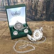 Mechanical Pocket Watch &amp; Cufflinks - Large Claddagh