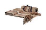 Striped Beige Throw with Fringe 130x170cm image