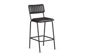 Vintage Antique Black Leather Bar Stool Black Leg