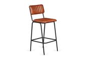 Vintage Antique Brown Leather Bar Stool Black Leg