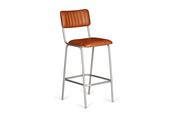 Vintage Antique Brown Leather Bar Stool Silver Leg image