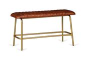 Vintage Antique Brown Leather Bench Gold Leg