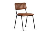 Vintage Antique Brown Leather Dining Chair Black Leg