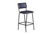 Vintage Antique Navy Leather Bar Stool Black Leg