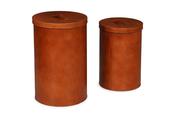Vintage Brown Leather Set of Two Storage Bins image