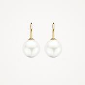 Blush Yellow Gold &amp; Pearl Wire Hook Earrings - Large image