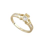 9ct. Yellow Gold &amp; CZ Claddagh Ring - N/7