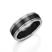 Matte Black Zirconium Wedding Ring with White Gold Edges image